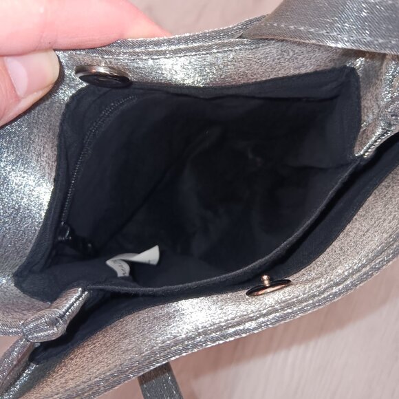 Silvery Dark Grey Shoulder Bag 8" x 7" Zipper Pocket Double Straps 11" Drop - Picture 9 of 12